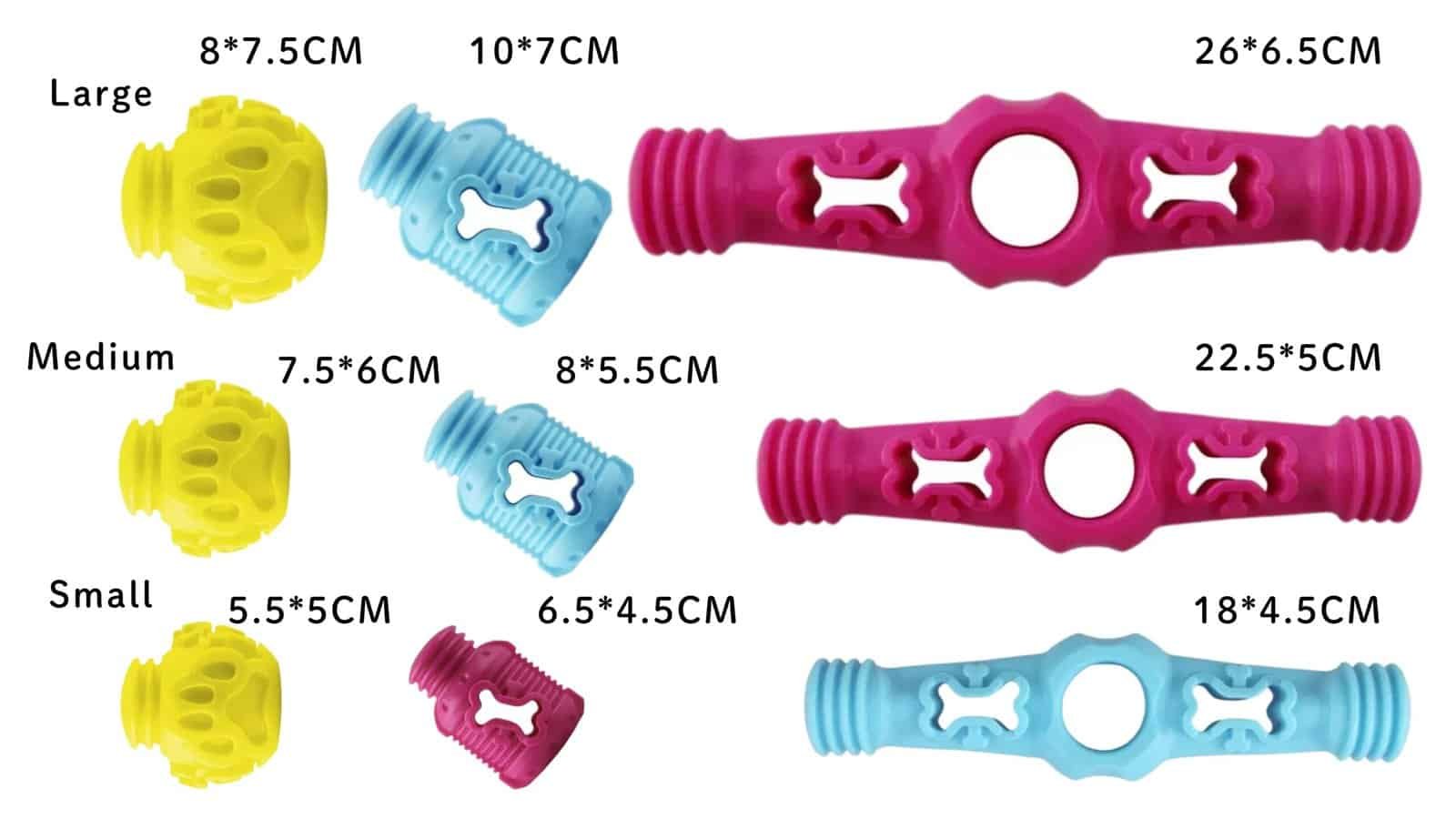 耐咬藏食玩具 |酷啃 7 Dog modular treat toy sizes — 酷啃三種尺寸 Small、Medium、Large 尺寸對照示意圖